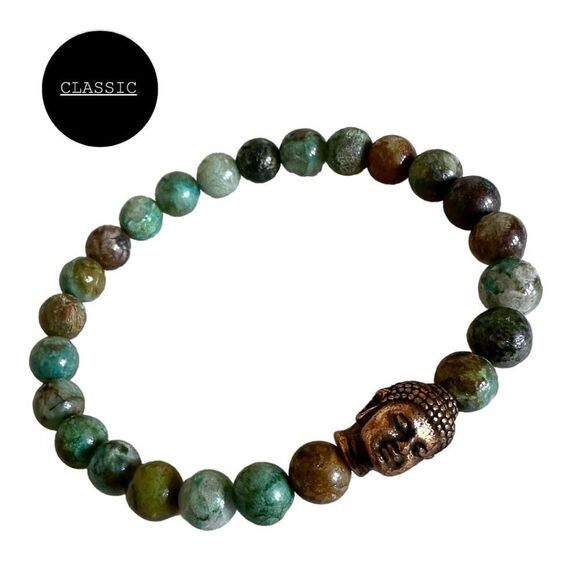 6mm mixed chrysocolla stretch bracelet with Buddha spacer - Picture 1 of 4